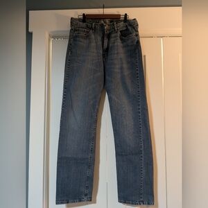 Wrangler Authentic Jeans Mens 34x34 Blue Denim Straight Leg Distressed